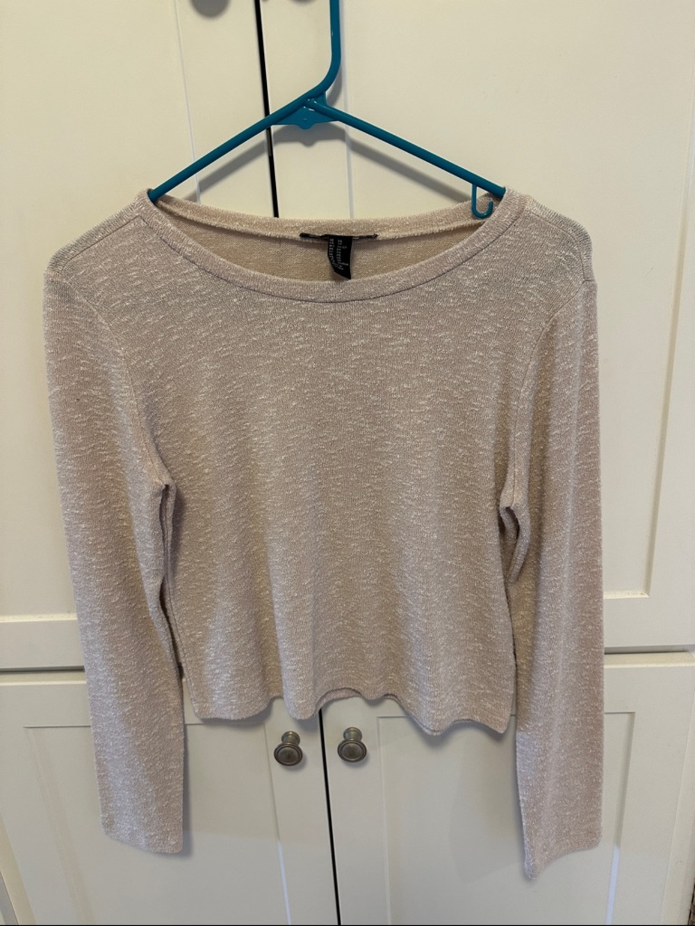 Cream Long-Sleeve Lightweight Knit Top